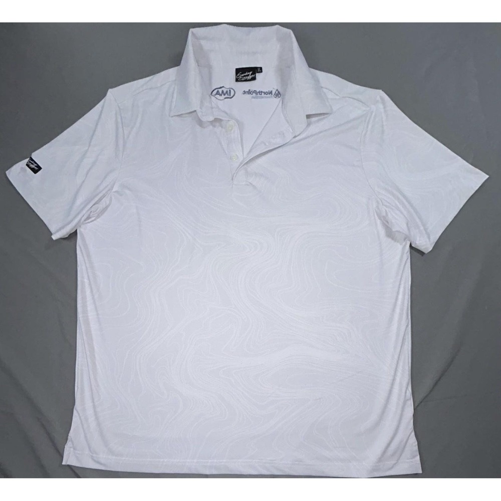 Sunday Swagger Polo Shirt Mens XL White Topo Print Golf Stretch NorthPoint IMA
